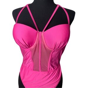 SHEIN Hot Pink Strappy One Piece Underwire Swimsuit NWOT Women’s 2XL